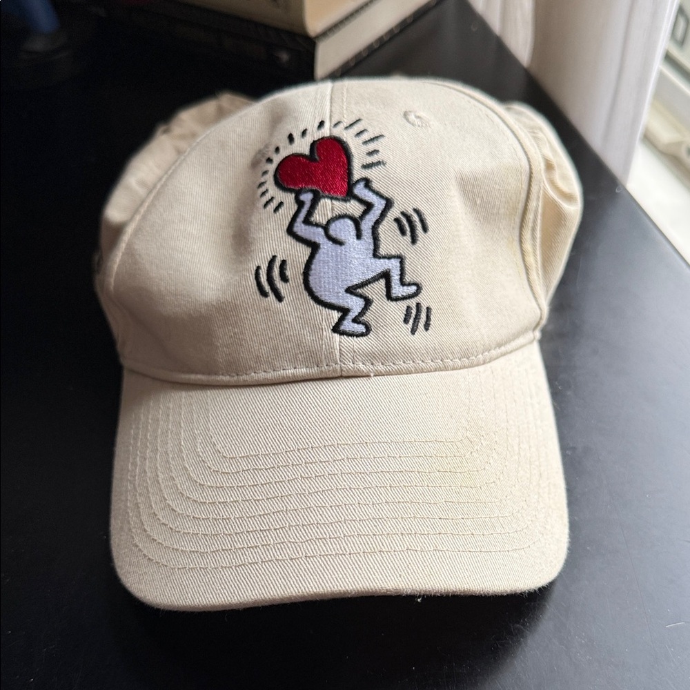 Keith Haring Cream Cap with Heart Design
